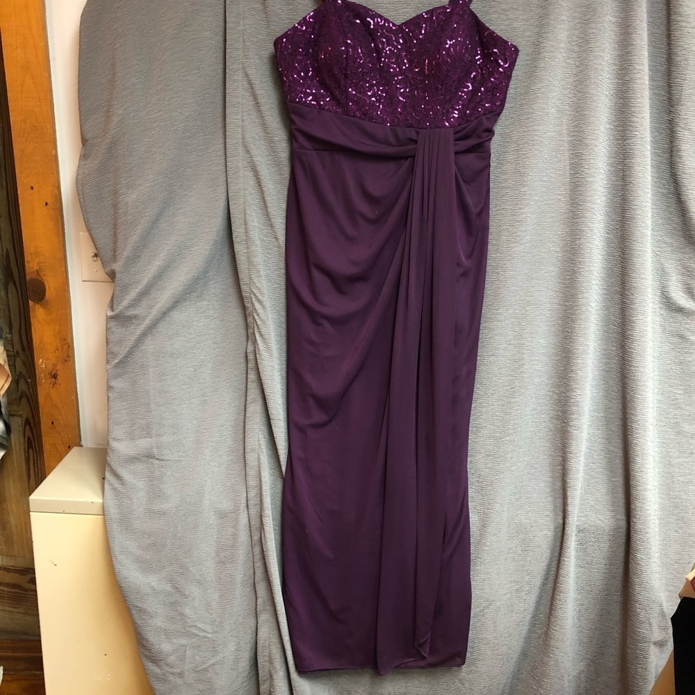 Eva XL. Grape color sequin bodice  long chiffon skirt with long tie  front